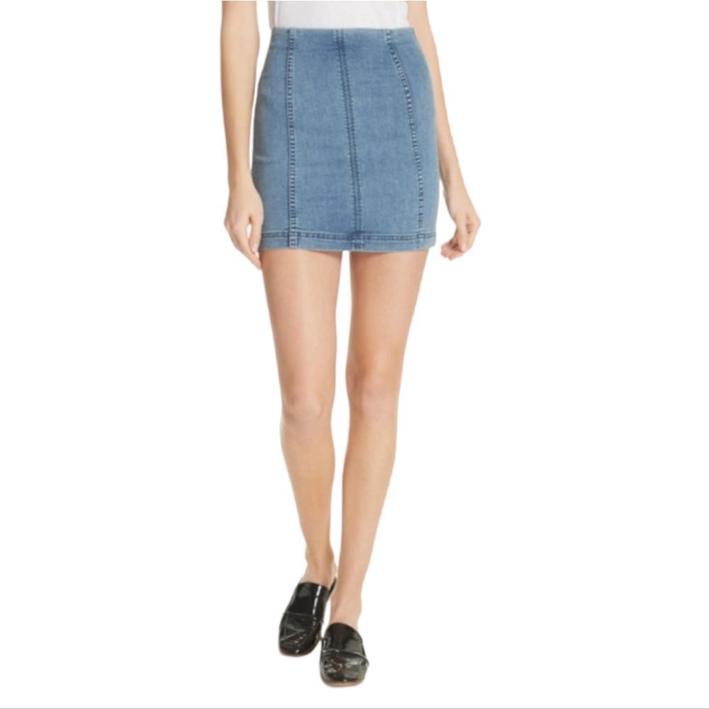 FREE‎ PEOPLE modern femme stretch light denim micro mini skirt 6